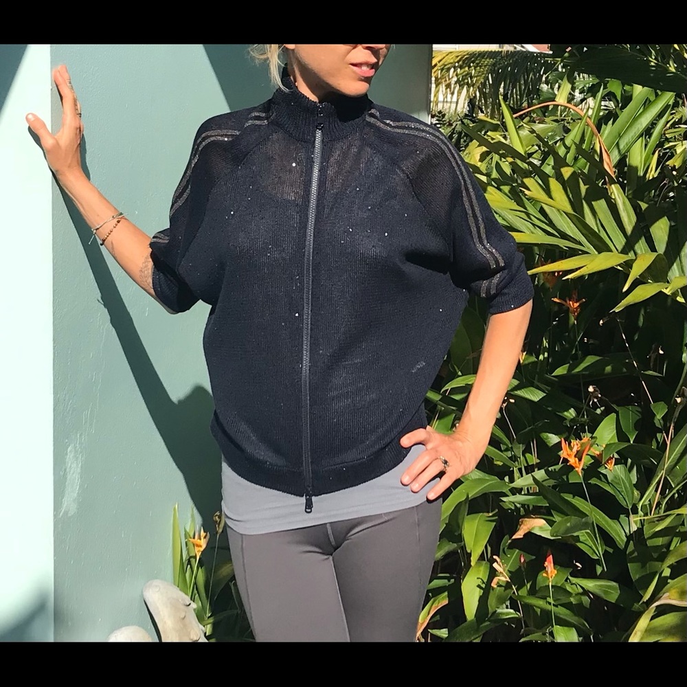 Brunello Cucinelli Blue Silk Linen Sequined Sweater